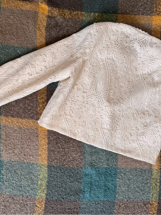 Maje White Cropped Crochet-Textured Button Jacket BNWOT - Picture 7 of 8